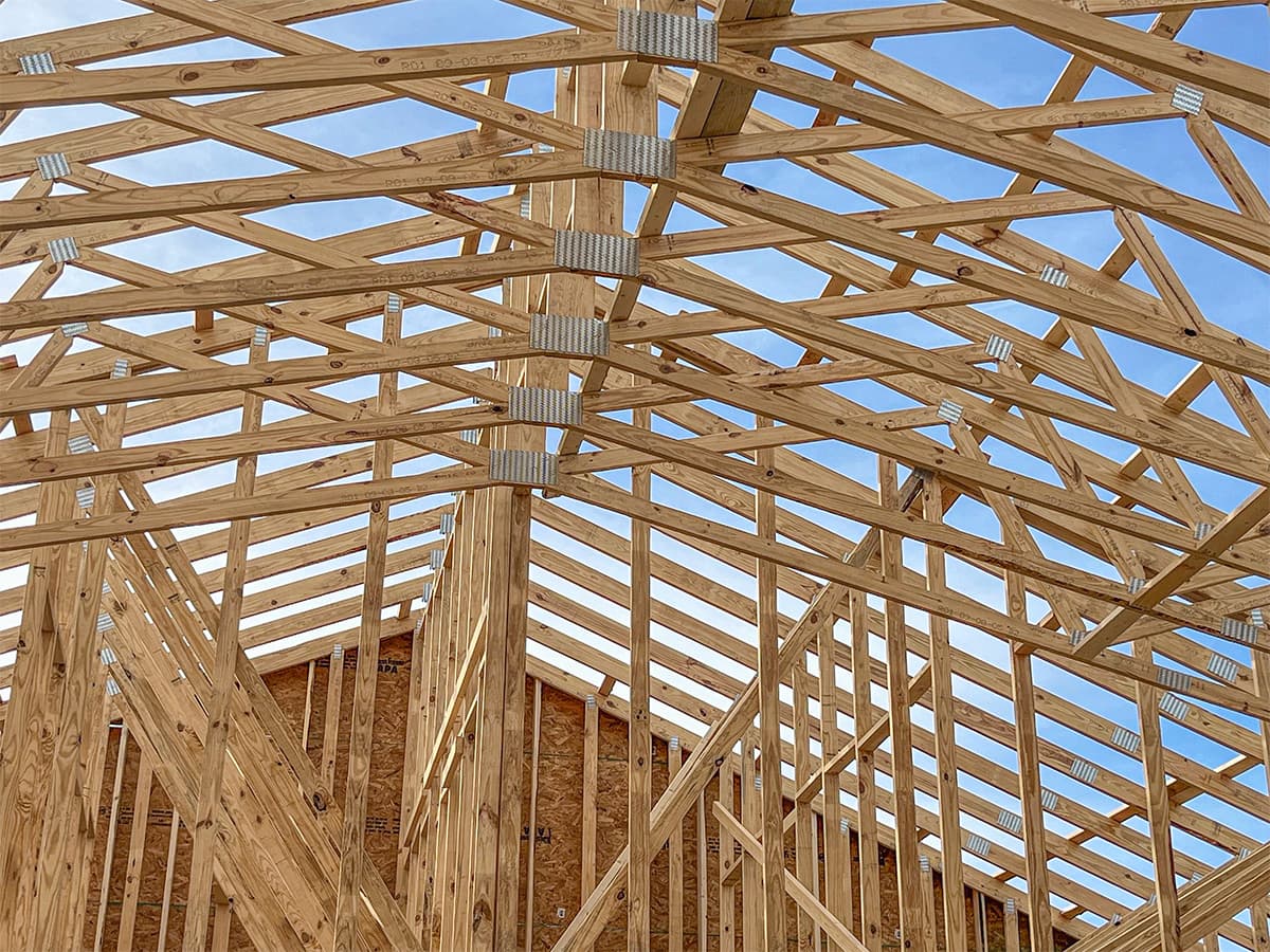 Interior view of installed roof trusses