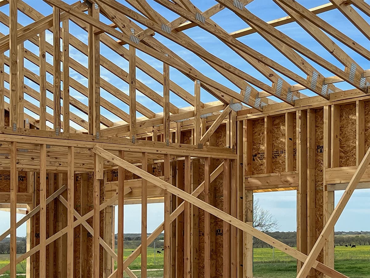 Interior view of installed roof trusses