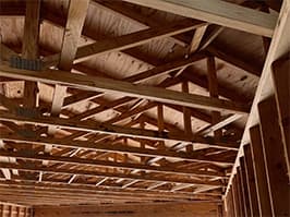 Interior view of installed roof trusses