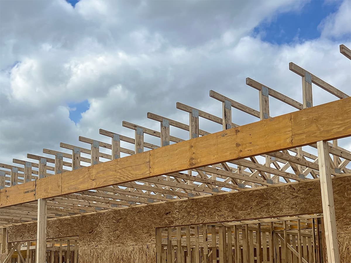 Exterior view of installed roof trusses