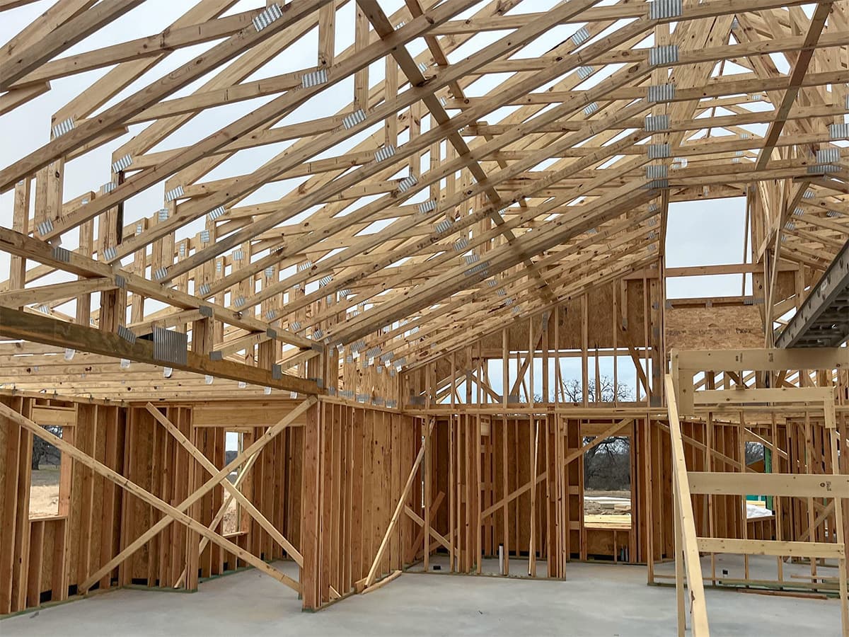 Interior view of intalled roof trusses