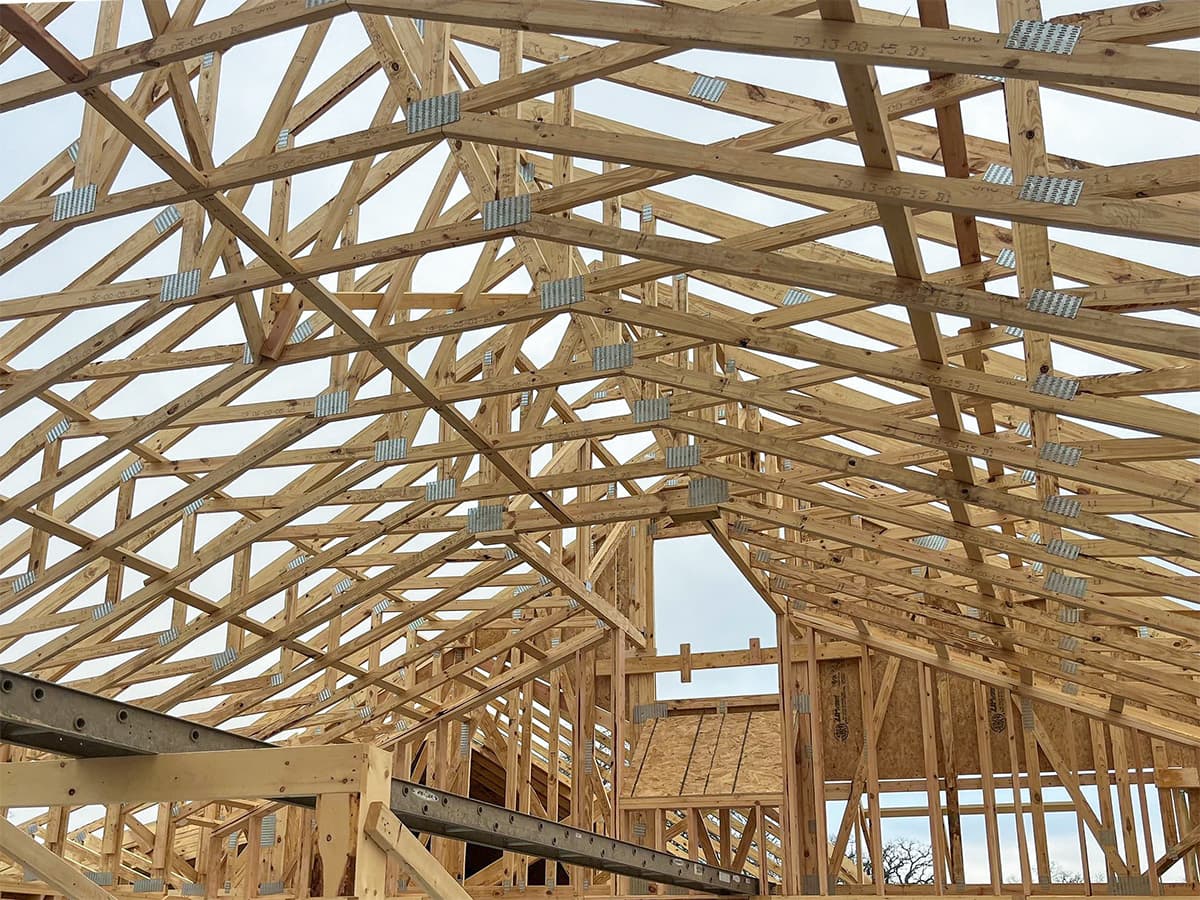 Interior view of intalled roof trusses