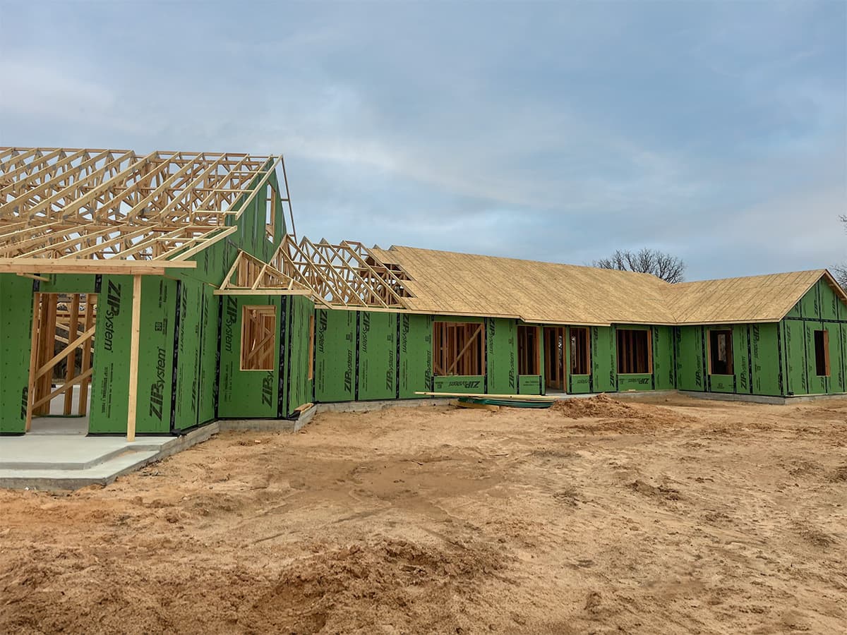 Exterior view of intalled roof trusses